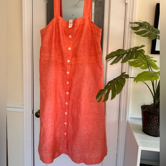 Talbots Dresses & Skirts - Talbots Square Neck Orange Linen Fit & Flare Dress Classic Minimalist
